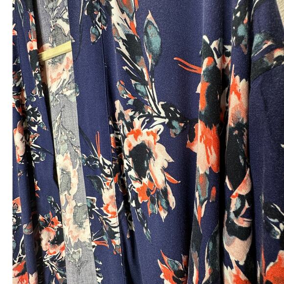 Splendid Navy Orange Ivory Multi Floral Short Sleeve Kimono Duster S - Picture 6 of 15